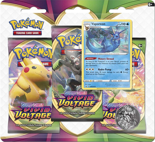 Pokémon TCG Sword & Shield-Vivid Voltage 3 Booster Packs, Coin & Vaporeon Promo Card.jpg